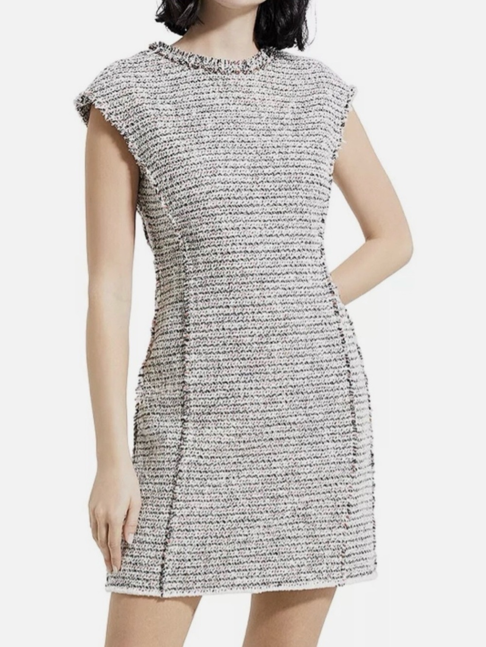Theory Black, White, and Pink Mock Neck Dress